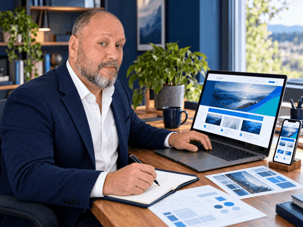Andy Lewis planning a website for A Lewis Web Design in Crowborough, East Sussex