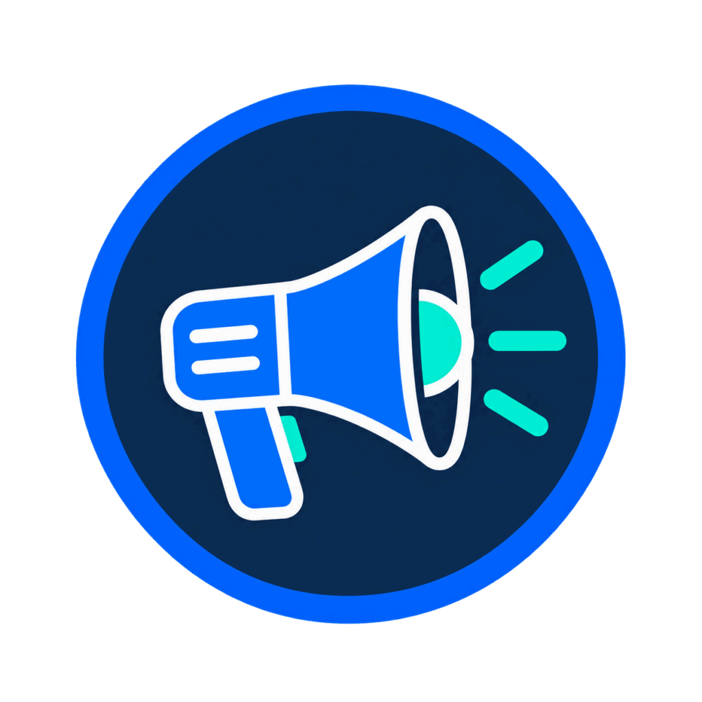 Blue and teal megaphone icon for A Lewis Website Design Marketing in Crowborough, East Sussex