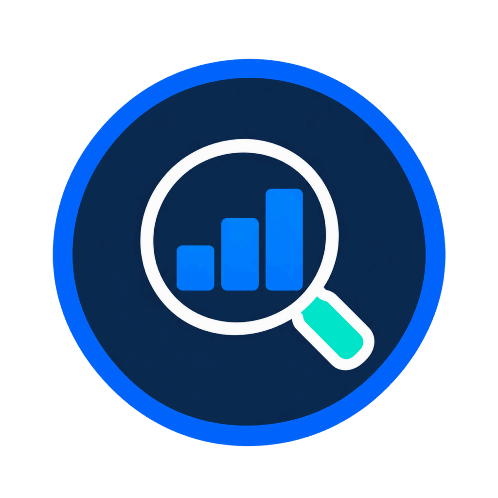 Magnifying glass and rising bar chart icon for A Lewis Website Design Marketing in Crowborough, East Sussex
