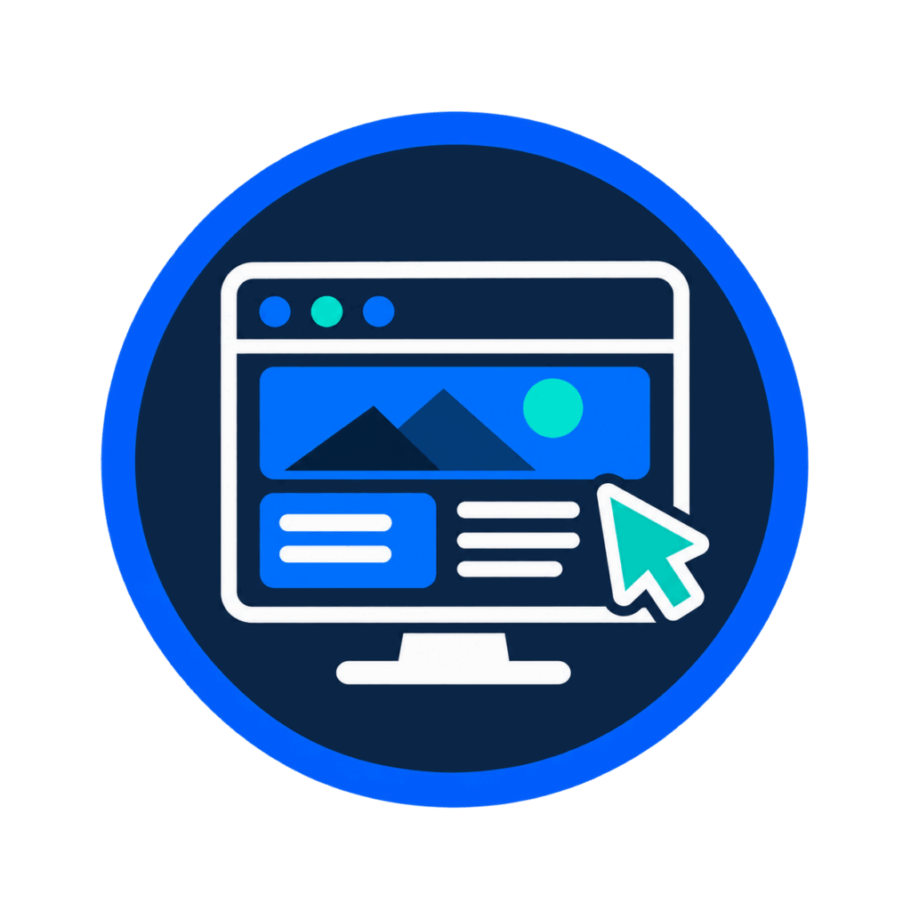 Blue website browser and cursor icon for A Lewis Website Design Marketing in Crowborough, East Sussex