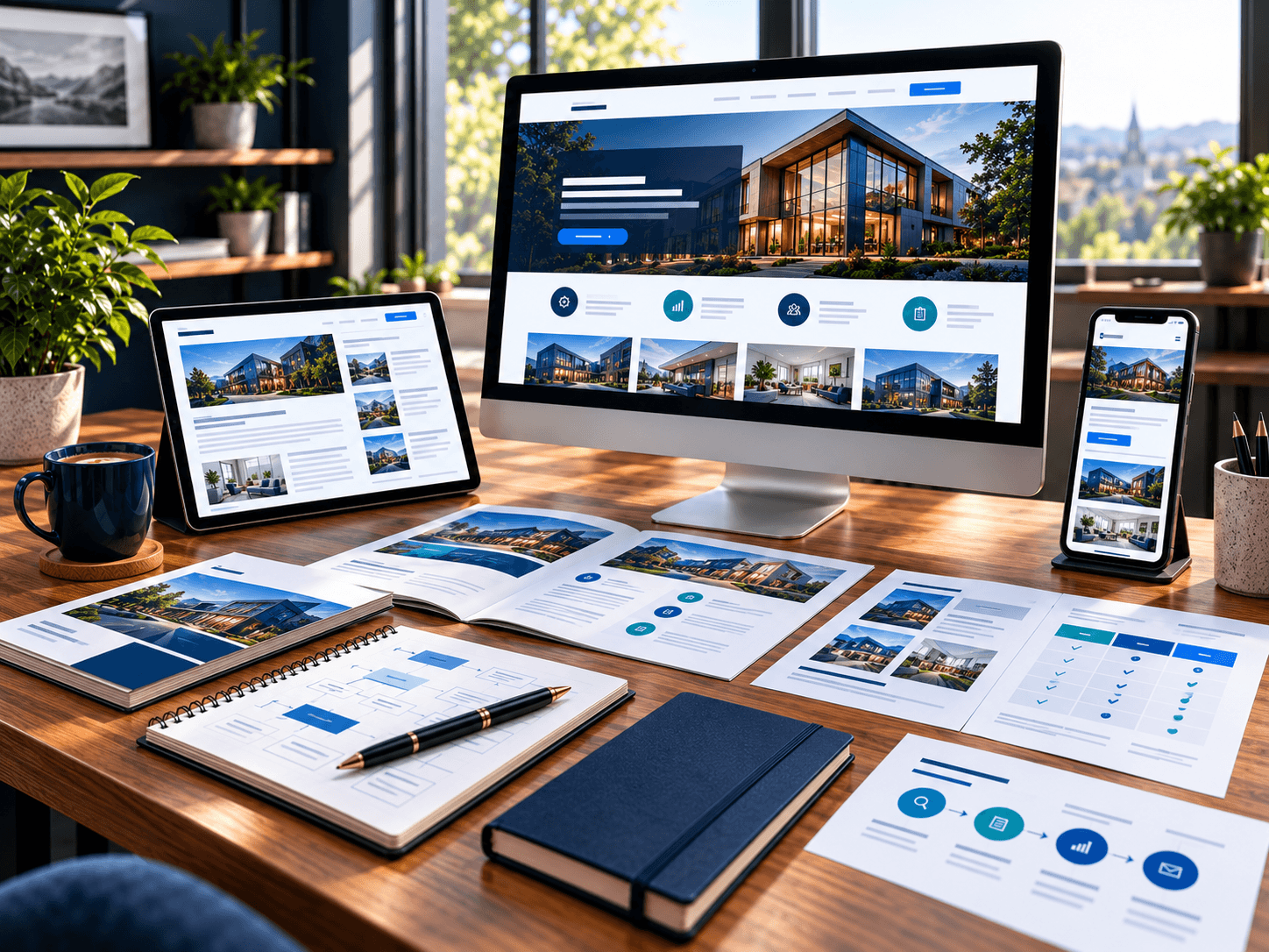 Digital marketing process workspace with website planning and responsive devices by A Lewis in Crowborough, East Sussex