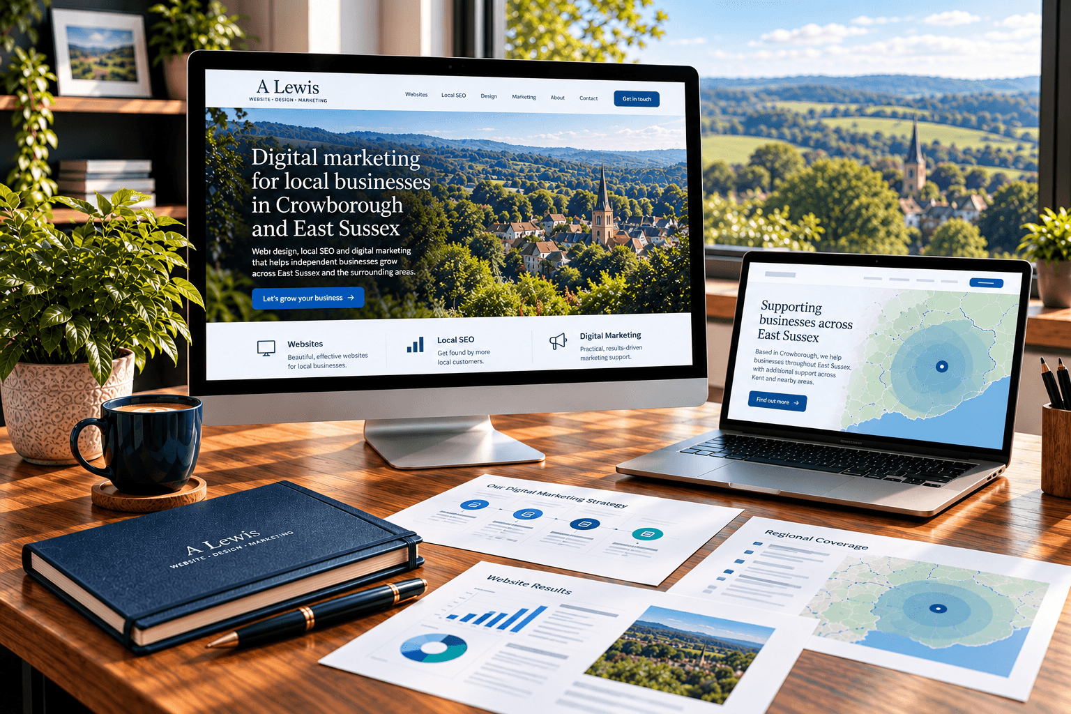 Digital marketing support workspace with regional coverage by A Lewis in Crowborough, East Sussex and Kent