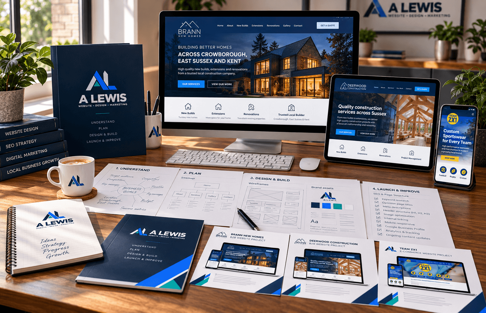 A Lewis website design process image in Crowborough East Sussex from brief to finished responsive website