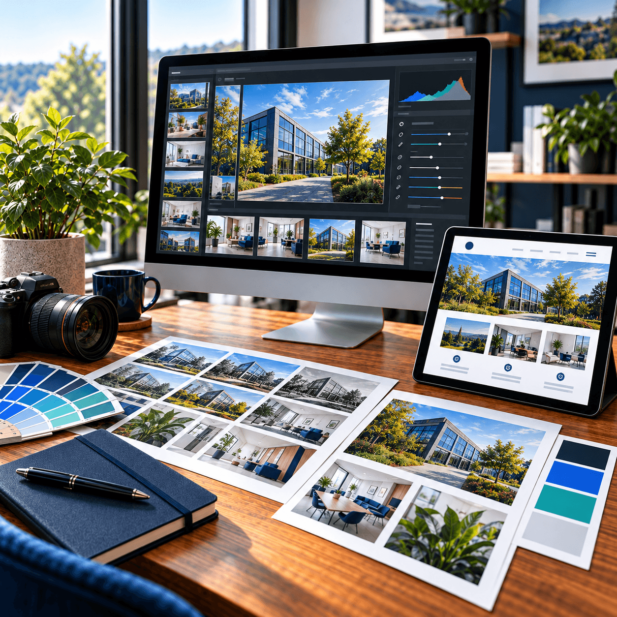 Image editing workspace with photo retouching, colour swatches and web visuals by A Lewis in Crowborough, East Sussex