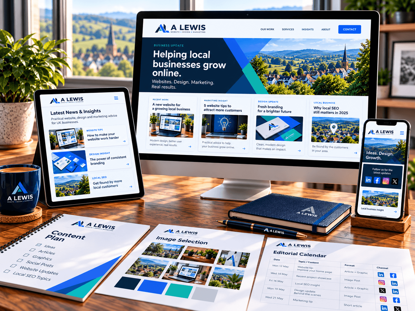 A Lewis news and updates workspace with website, design, marketing and SEO content in Crowborough, East Sussex