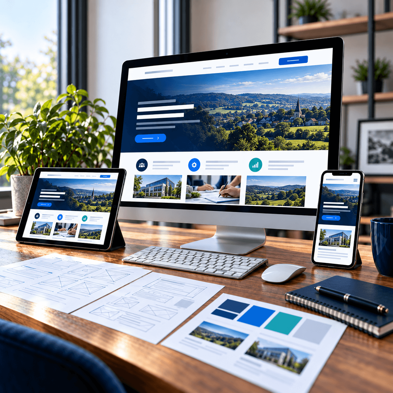 Business website design workspace with desktop, tablet and mobile by A Lewis in Crowborough, East Sussex