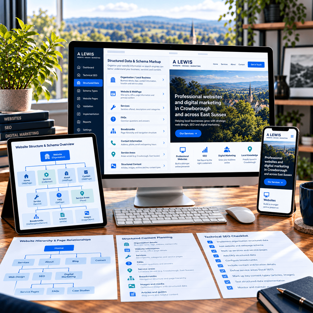 Structured data and schema markup workspace by A Lewis Website Design Marketing in Crowborough, East Sussex