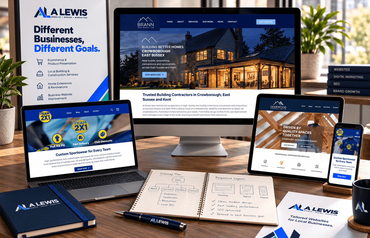A Lewis portfolio showing tailored websites for local businesses in Crowborough, East Sussex